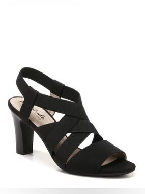 Life Stride Black Strappy Slingback Block Heels Size 11M